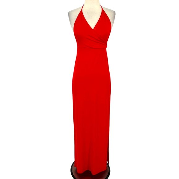 K Too Halter High Leg Slit Jersey Maxi Dress Red Size Large NWT - Picture 1 of 14